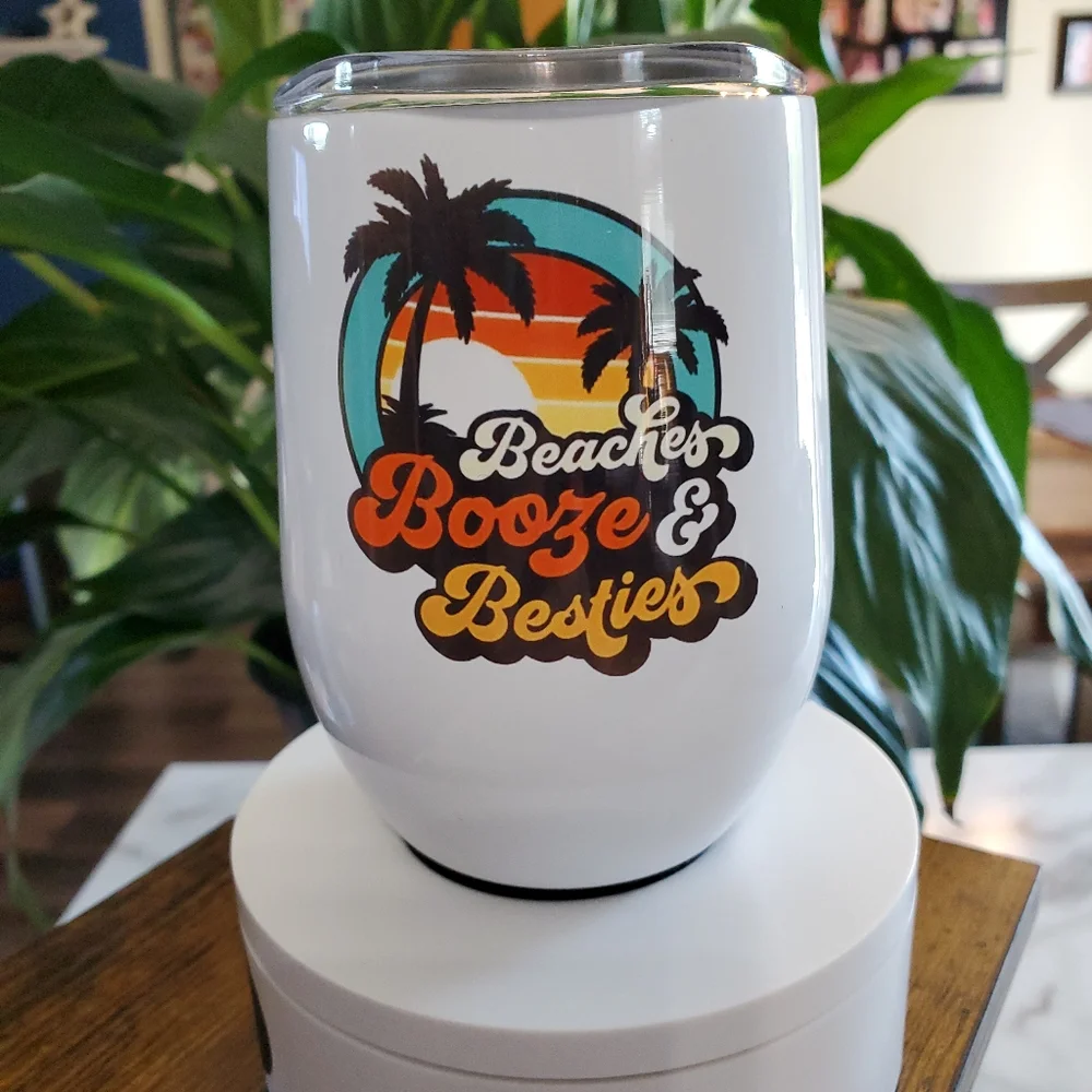 2 Beaches Booze & Beasties 12 oz Wine Cup Tumbler's